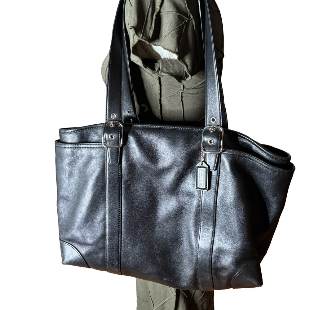 Coach Black Leather Shoulder Bag Carry All - Picture 3 of 8